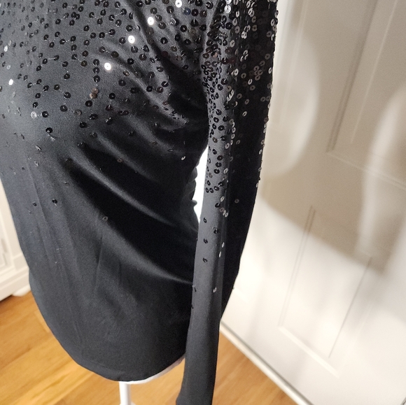 INC International Concepts Black Sequin Long Sleeve Top  Size Small - Picture 5 of 6